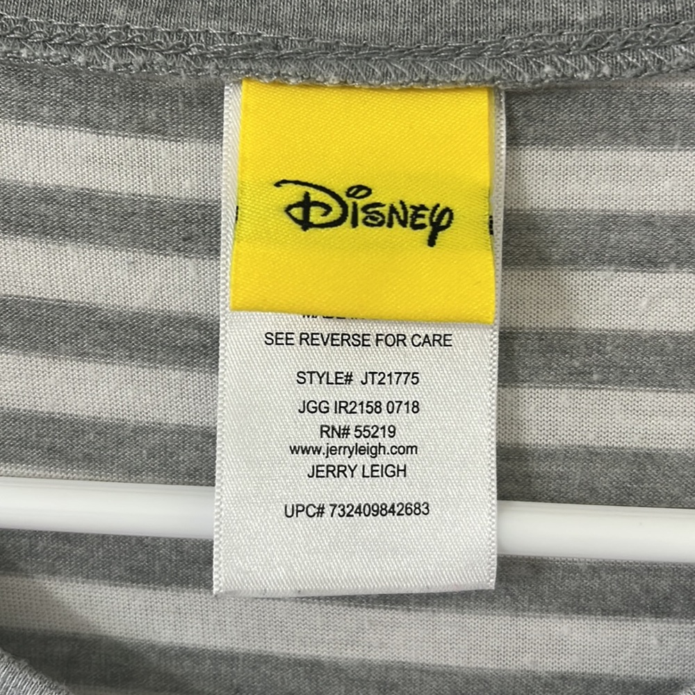 Disney Grey White Striped Red Mickey Mouse Short Sleeve Tee Size Medium - Picture 6 of 8